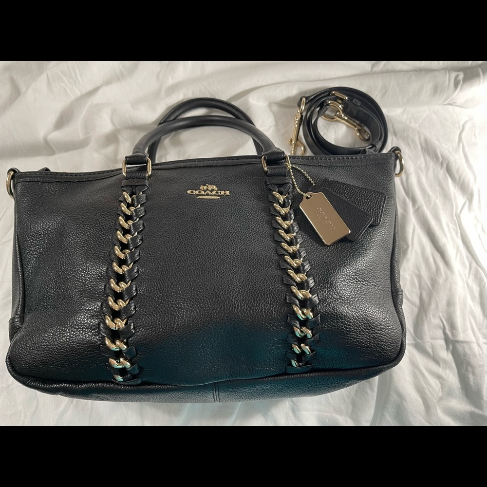 Coach Whiplash Black Pebble Leather Satchel Handbag